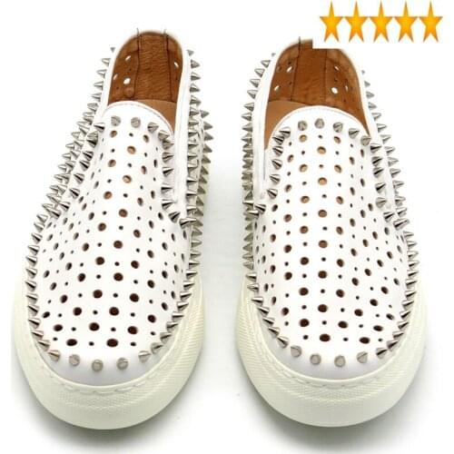 On Classic Rivet Men Slip Genuine Leather Loafers Summer Hollow Out Breathable White Shoes Mens Platform Footwear Top Quality