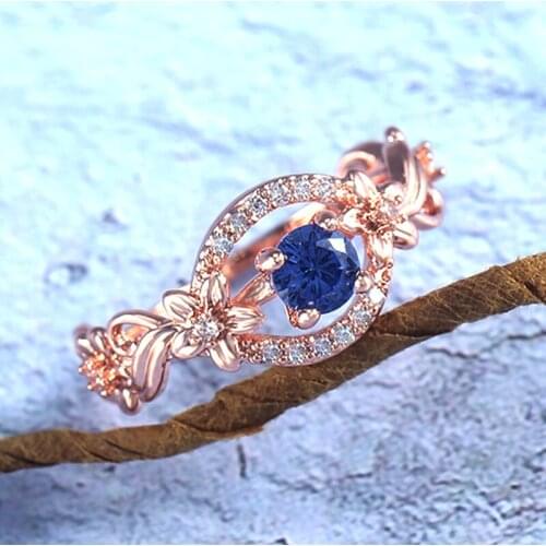 JK Luxury Cherry Flower Engagement Rings With Romantic Rose Gold Color AAA Blue CZ Stone Special Anniversary Gift Rings