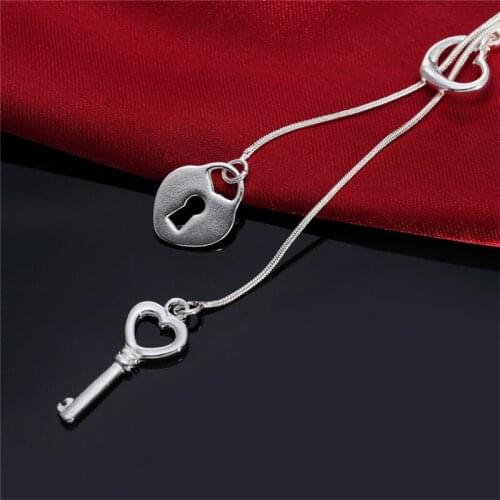 Charm Fashion Key Lock Wedding Party Fine Elegant Lucky Girl 925 Sterling Silver Necklace Pendant Chain Jewelry Gifts