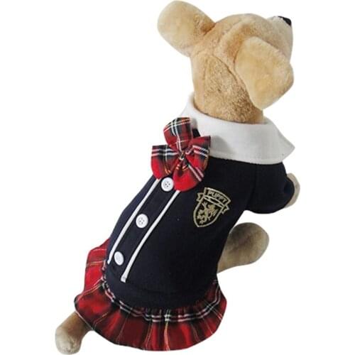 Blue coat red Bow on back Girl Style Pet dogs Dress Free Shiping By CPAM Dogs Clothing