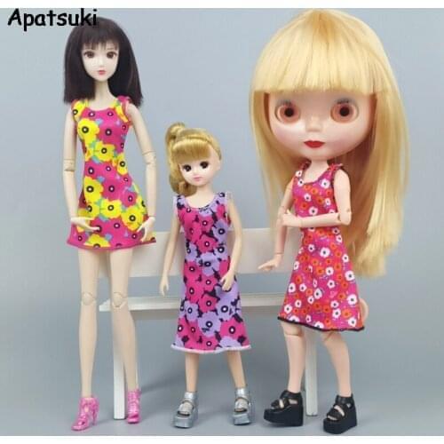 Handmade Clothes For Barbie Doll Outfits Flowers Floral Dress Party Gown Summer Short Dresses for Blythe Licca Doll 1/6 Toys