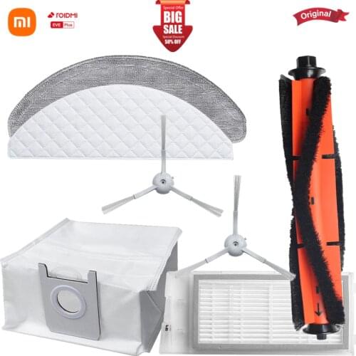 Original ROIDMI EVE Plus Robot Vacuum Cleaner Accessories Dust Bags Mop Cloths Rolling Brush Filter Side Brush Disposable Mops