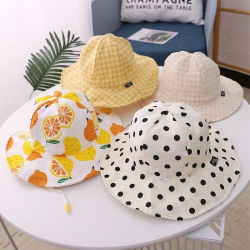 Korean Summer Baby Cotton Bucket Hat Girl Sun Protection Cartoon Print Big Brim Hat Outdoor Fashion Children Fisherman Hat