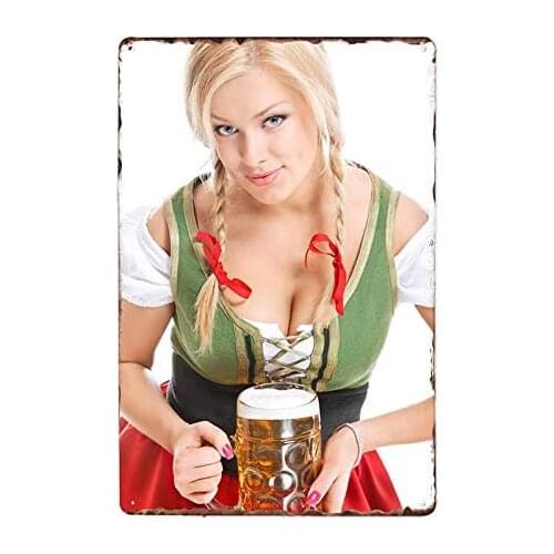 Pin Up Girls Beer Sexy Lady Iron Painting Metal Plate Retro Tin Sign Vintage Wall Bar Shop Decor 12"x8"