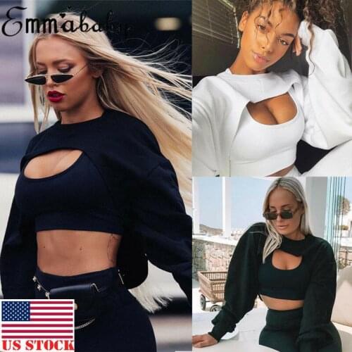 USA S-L Women Girls Hoodie Sweatshirt Long Sleeve Crop Top Jumper Sweater Coat Sports Pullover Tops Shirts