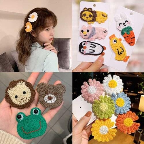Cartoon Handmade Woolen Hairpin Hair Accessories For Girls Flower Animal Hair Clips Children Knitting Hairclip Cat Barrettes