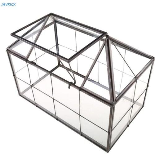 X7XB Glass Terrarium Jewelry Box Clear Glass Box Geometrical Box ,House Shape Close Glass Geometric Terrarium Tabletop Succulent