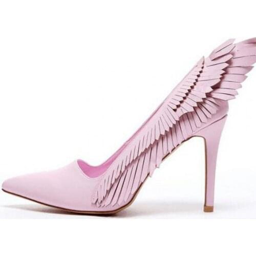 Pumps High Heels Pink Womens Shoes With Pointed Toes Angel Wings Thin Heels Lady Shoe Sweet Girl Pumps Summer Sandals Mujer