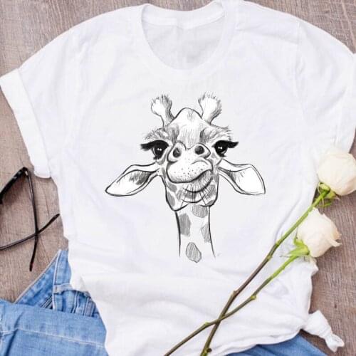 Women Graphic Giraffe Face 90s Casual Animal Cartoon Clothes Lady Tees Print Tops Clothing Female T Shirt Womens T-Shirt