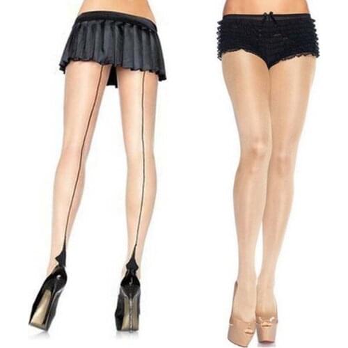 Womens Sexy Sheer Back Seamed Pantyhose Nylons Nude Bondage Thigh High Stockings