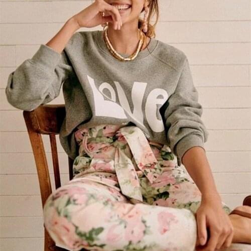 Gray Sweatshirt Women Letter Print Loose O-neck New 2021 Long Sleeve Female Casual Pullover Autumn Winter