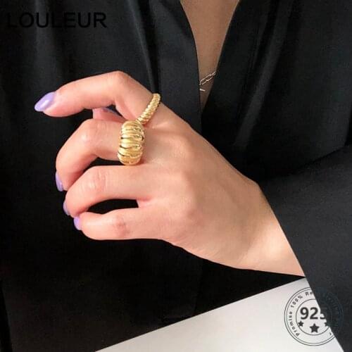 LouLeur Real 925 Sterling Silver Ring French Style Minimalist Gold Wide Open Rings for Women Fashion Luxury Fine Jewelry Gifts