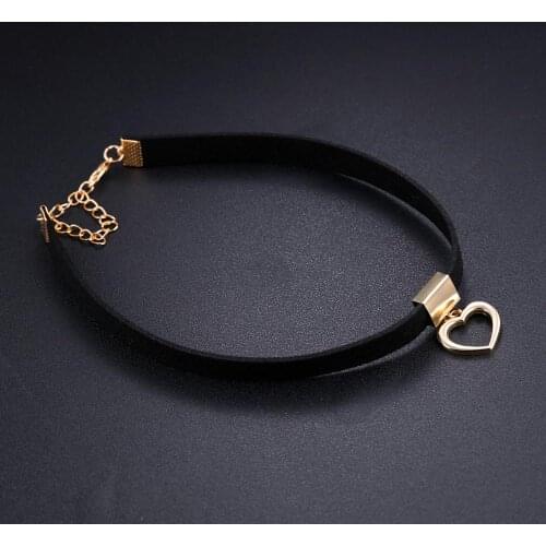 Choker Necklace Black Flannel Chain Fashion Heart Pendant Gold Color Women Jewelry