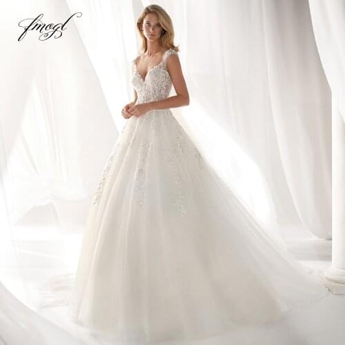 Fmogl Vestido De Noiva Sweetheart A Line Wedding Dress 2021 Sexy Backless Appliques Beaded Court Train Tulle Bride Gown