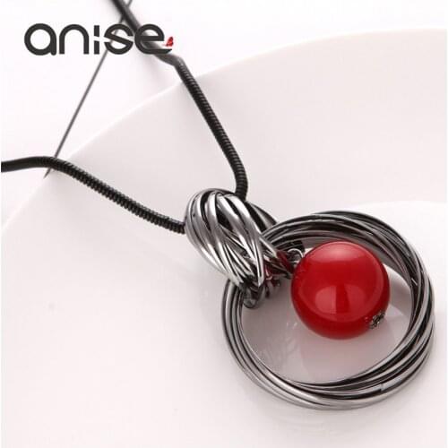 Anise Lady Vintage Red Imitation Pearls Sweater Chain Exaggerated Multilayer Metal Pendant Long Necklace For Woman Jewelry
