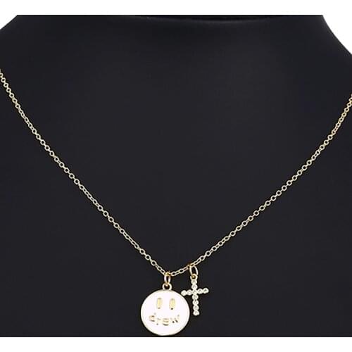ZHINI Females Simple Design Small Fresh Lucky Smiley Pendant Link Chain Necklaces for Girl Party Jewelry 2021 Fashion collares