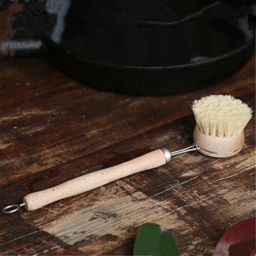 1 Pc Natural Wooden Long Handle Pan Pot Brush Dish Bowl Washing Cleaning Brush Household Kitchen Cleaning Brush Tools