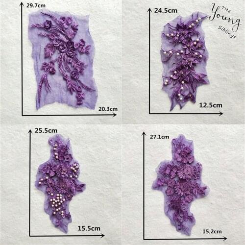 1PC Purple Embroidery Mesh Organza Guipure Lace Collar Fabric DIY Floral Neckline Lace Sewing Accessories Wedding dress Applique