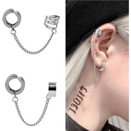 1Pc New Fashion Punk Stainless Steel Clip Earring for Teens Women Men Ear Cuffs Street Cool Jewelry Silver Color Chain Ear Clip