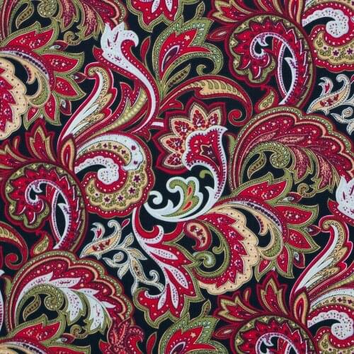 1 yard Cotton Poplin Fabric for sewing pathwork, dress, cloth, bedding - Pteris flower - red (width=140cm)