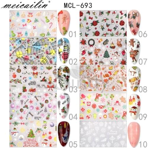 10pcs Mixed Christmas Design DIY Nail Foils Transfer Sticker Holographic Paper Set 3D Adhesive Decals Nail Art Decoration Wraps