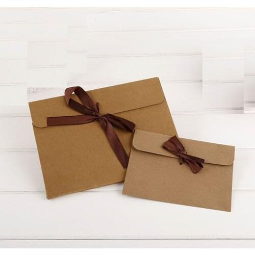 Wholesale 100pcs S & L Kraft Paper Pocket Bag Kerchief Handkerchief Silk Scarf Packing Boxes Card Gift Envelope Ribbon Box
