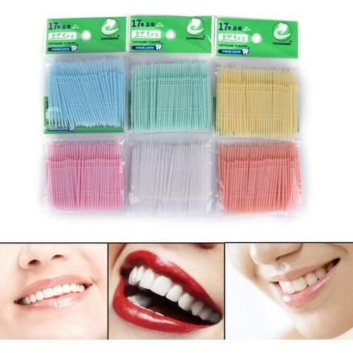 100Pcs Plastic Dental Picks Oral Hygiene 2 Way Interdental Brush Tooth Pick SP