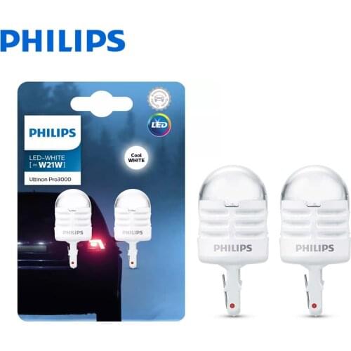 2pcs Philips Ultinon Pro3000 LED T20 W21W 12V 6000K Cool White Signal Lamps Stop & Tail Light Reverse Bulbs 11065U30CWB2
