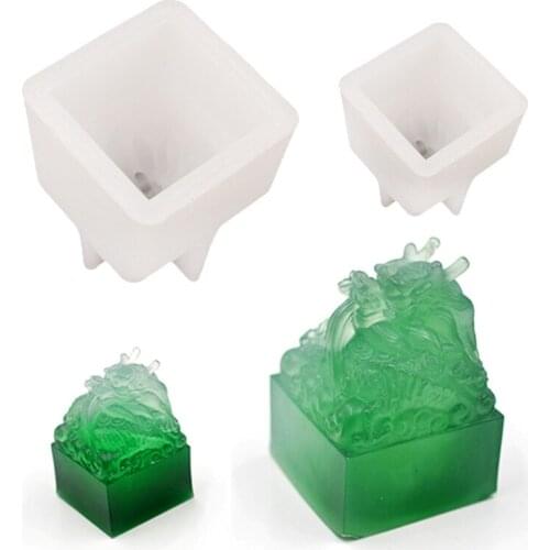 2 Styles Crystal Epoxy Resin Mold Dragon Head Jade Seal Sculpture Silicone Mould DIY Crafts Home Decoration Casting Making Tools