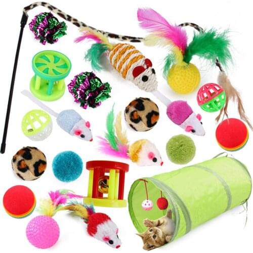 21Pcs Pet Cat Toy Kitten Hanging Ball Foldable Tunnel Teaser Mouse Training Play Cat Toys