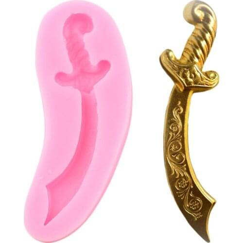 3D Knife Sword Silicone Molds DIY Party Fondant Cake Border Decorating Tools Polymer Candy Clay Chocolate Gumpaste Moulds