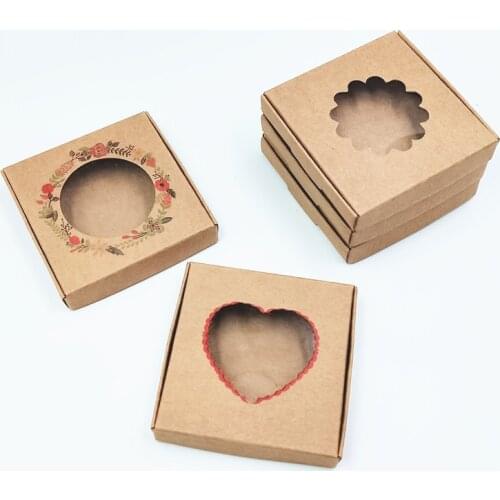 50Pcs New 6*6*1cm Paper Cardboard Gift Boxes Clear PVC Window Handmade Soap Jewelry Packaging Displays Gift Boxes