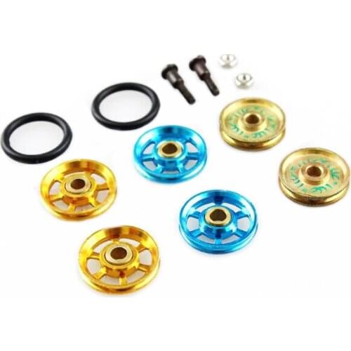 Free Shipping 2 Pairs 14/15mm Aluminum Alloy Side Guide Rollers Wheel With Ring For Tamiya Mini 4WD Racing Car King Spare Parts