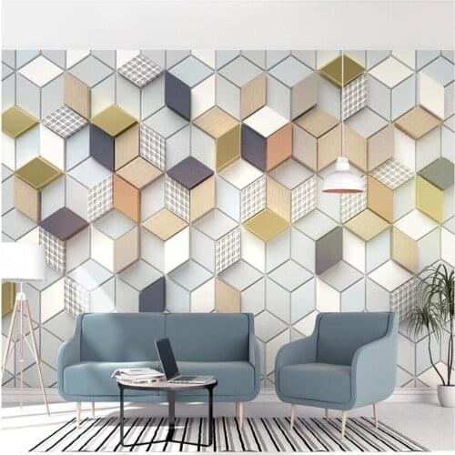 Milofi customized large 3D printed wallpaper mural new three-dimensional geometric rhombus plaid background wall