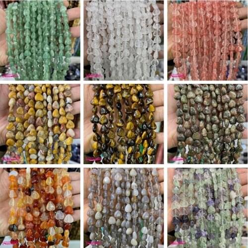 Natural Multicolor Stone Loose Beads High Quality 10mm Smooth Heart Shape DIY Gem Jewelry Accessories 38Pcs wk412