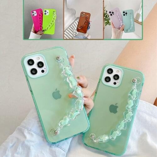 Green Bracelet Chain Phone Case for iPhone 11 Pro 12 Mini X XR XS MAX 7 8 Plus Coffee Color Cover for iPhone 13 Pro MAX