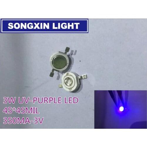1-10pcs 100PCS 1000PCS 3W UV Purple LED Ultraviolet Bulbs Lamp Chips 392-395nm 3W High Power Light 45*45MIL CHIP 350MA 1-3LM 3V