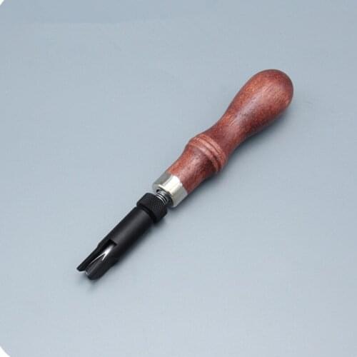 Wood Handle Durable V Type Push Grooving Device Adjustable Handle Groover Craft Gouge Tools Sewing Leather Craft Tools