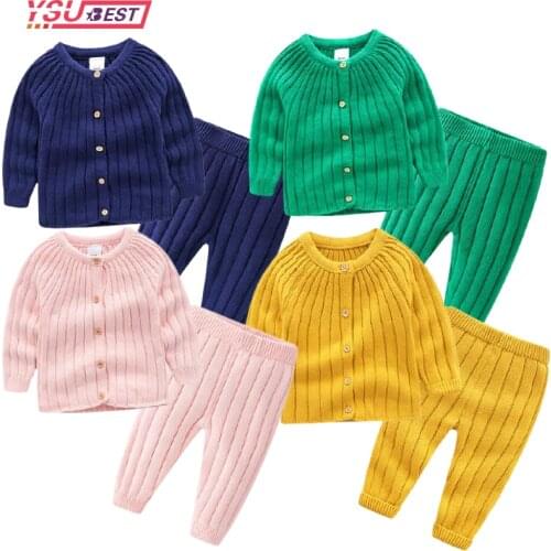 Infant Baby Sweater Suit 2021 Spring Autumn Boys Knitting Warm Cotton Sweater Sets Girls Clothes 2Pcs Newborn Clothes 0-3 Years