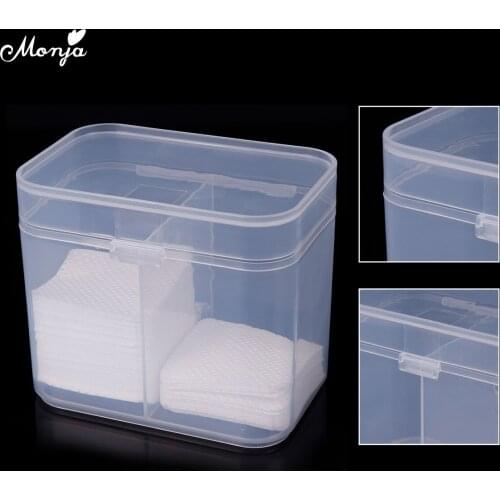 Monja Double Grids Transparent Plastic Nail Cleaning Cotton Pads Storage Box Nail Art Remover Towel Receiving Case Manicure Tool