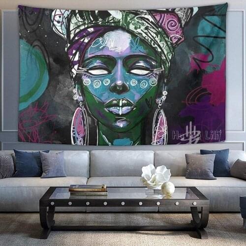 Gothic Afro Lady African American Black Women Indian Room Decor Bedding Tapestry Mysterious Tapestry Inches Beach Towels