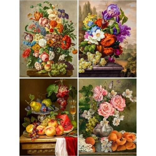 KAMY YI Flowers Oil Painting Style Diamond Painting Cross Stitch Set 5D Diy Full Diamond Embroidered Mosaic Home Decoration