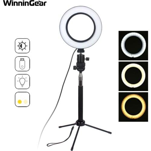 6" 16cm Ring Light Dimmable LED Selfie Ring Lights for Live Studio Makeup Photography with Free Tripods Phone Clip
