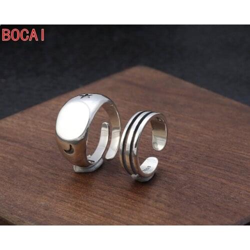 100% real s925 sterling silver girl ring delicate tail ring female Thai silver personality simple star moon glossy ring student