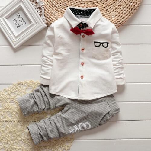 2PCS/0-5T/2019 spring autumn korean fashion clothing set baby boy Gentleman tie shirt+kids pants brand toddler clothes