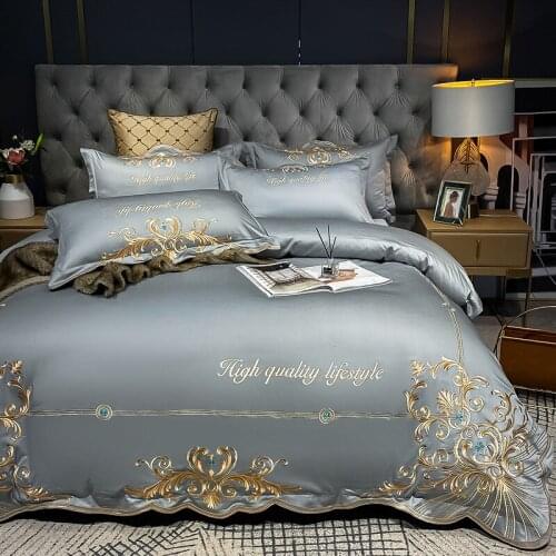 Royal Luxury Embroidery 600TC Egyptian Cotton Elegant Simple Bedding Set Queen King Size Duvet Cover Flat Sheet Pillowcase 4pcs