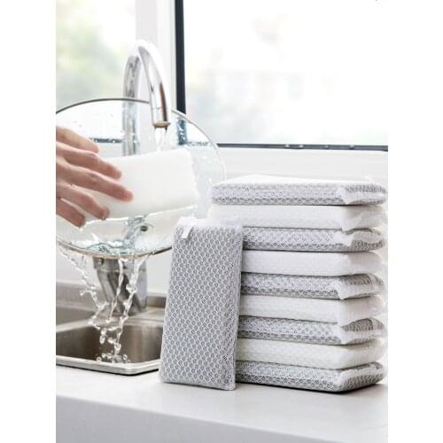 5pcs/pack Wipe Kitchen Scouring Pad With Mesh Sponge Decontamination Brush Pot Sponge Cleaning Brush Dish Sponge Block