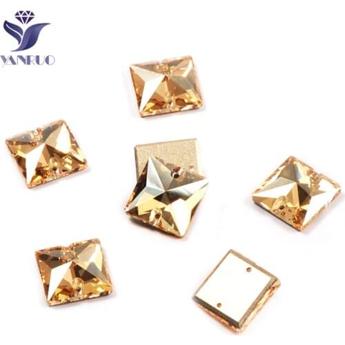 YANRUO 3240 Square Top Crystal Golden Shadow GSHA Flatback Sew On Stones Sewing Strass Applique Stones For Wedding Dress