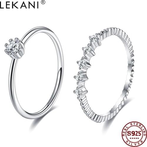 LEKANI 925 Sterling Silver Rings Sets For Women 5A Clear Cubic Zircon Geometric Romantic Anniversary Trendy Jewelry New Arrival