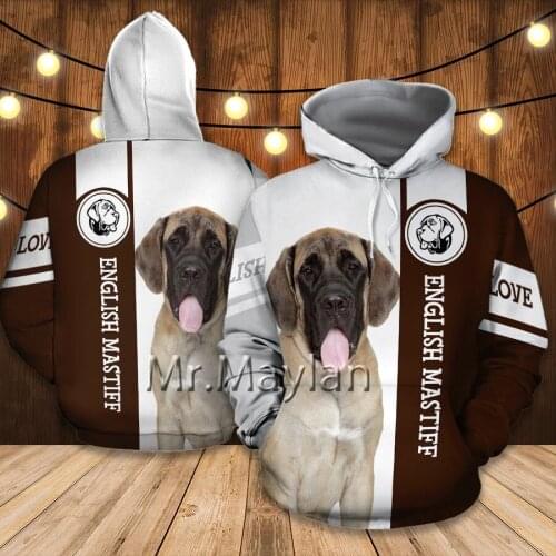 English Mastiff Animal Dog 3D Jacket Men/women Casual Streetwear Hoodies Boys Hip Hop Hood Sweatshirts Mens Hipster Clothes